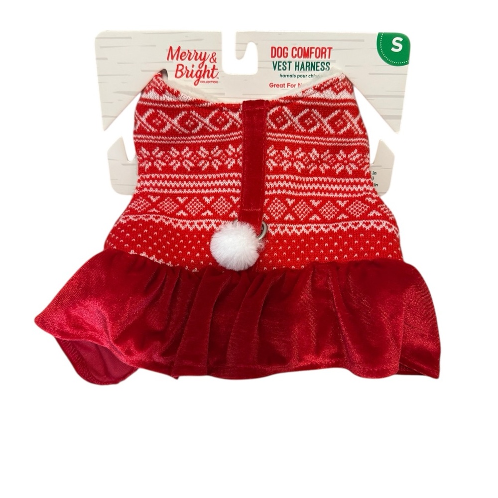Dog Holiday Vest Harness Size Small Red and White Harness Dress